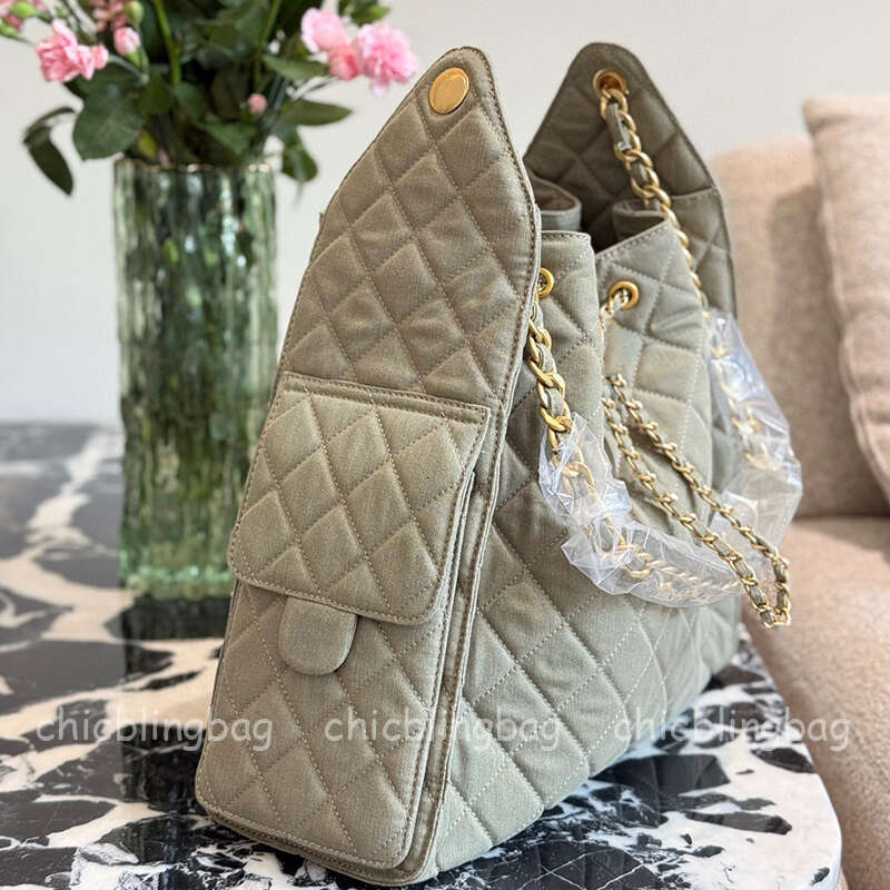 Top Designer Shoulder Bags Drawstring Chain Hobo 25C Bucket Bag with 2 Pocket Fashion Bury Leather and Denim Blue Handbags Totes 25bag 40cm