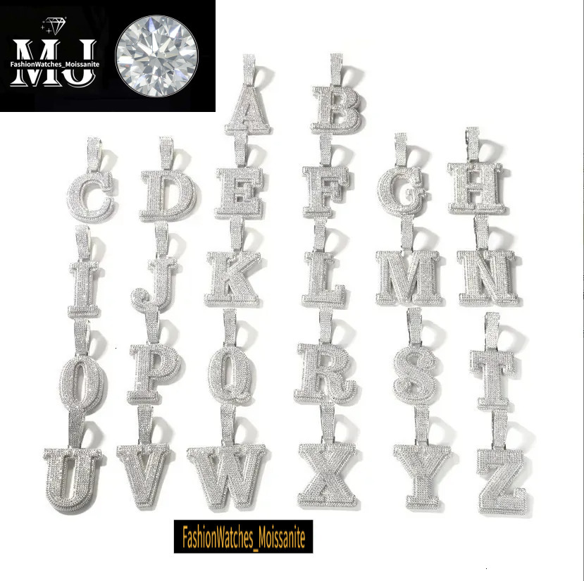 A-Z Sterg Sier Shiny Moissanite Letter Pendant with 3mm 24inch Rope Chain Jewelry for Men Women Nice Gift