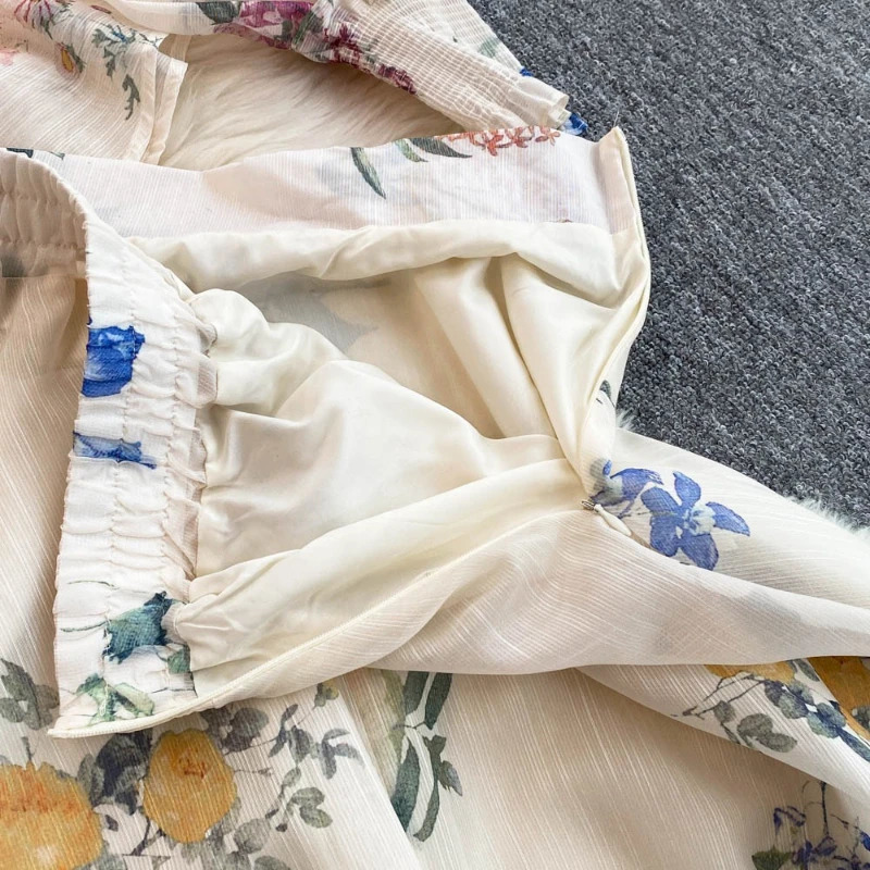 Female Fashion Floral Elegant Retro Two Piece Set For Women O Neck Long Sleeve Tops High Waist A-Line Skirt Set 250728