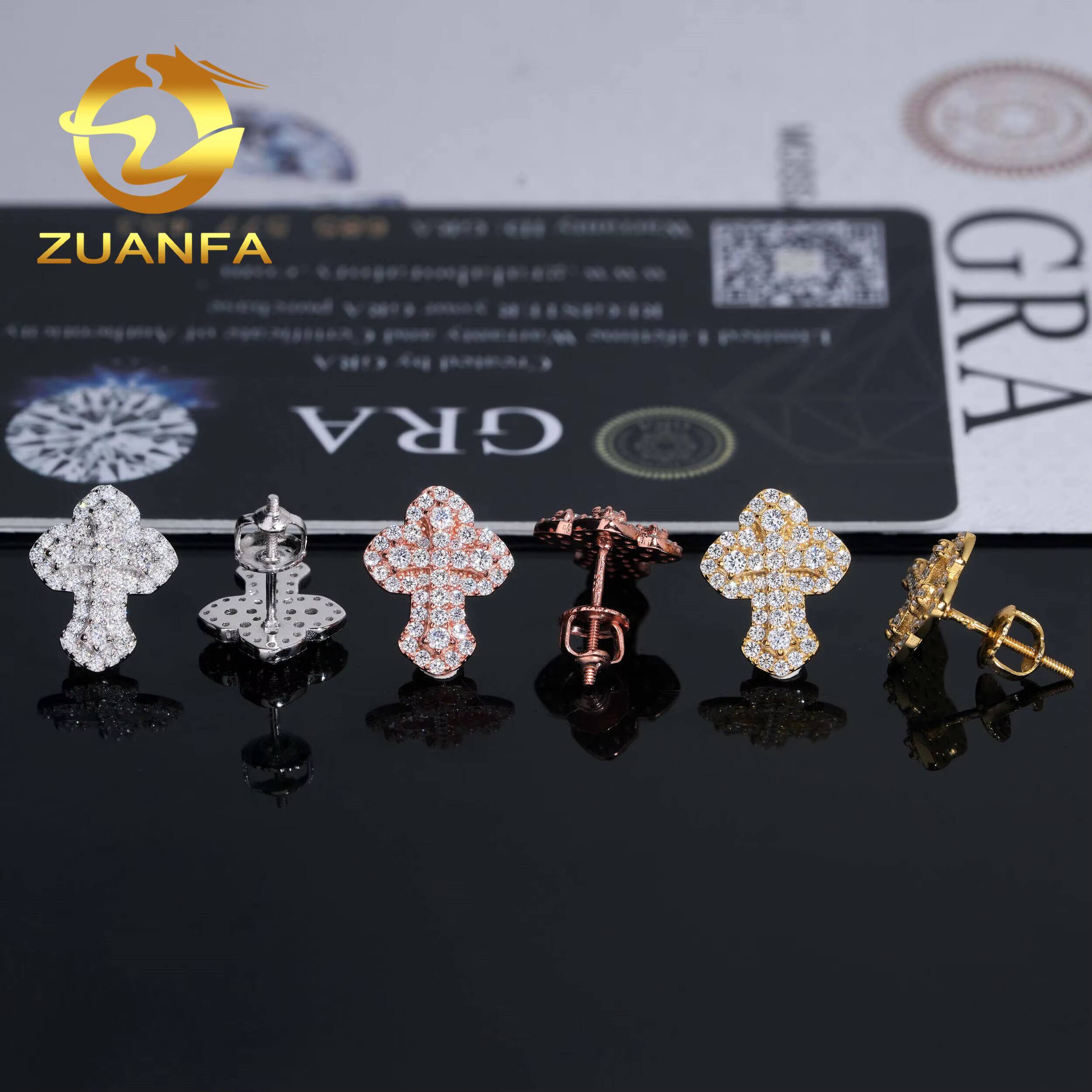 Ready Shipping Iced Out Moissanite Earrings Pass Diamond Tester 925 Silver Cross Diamond Hip Hop Earrings Screw Back Earrings