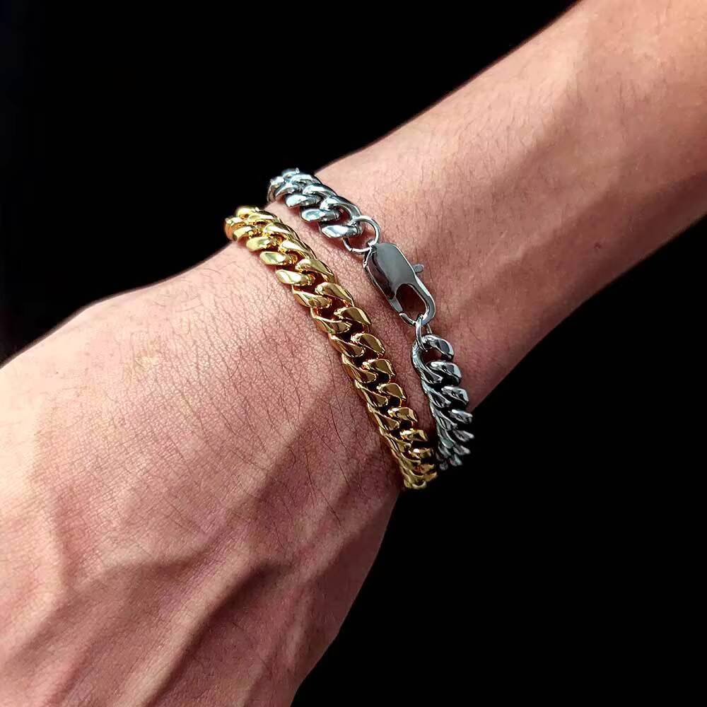 Tennis Mens Cuff Jewelry 18k Gold Plated Custom Stainless Steel Chain Bracelets Bangle for Women Men