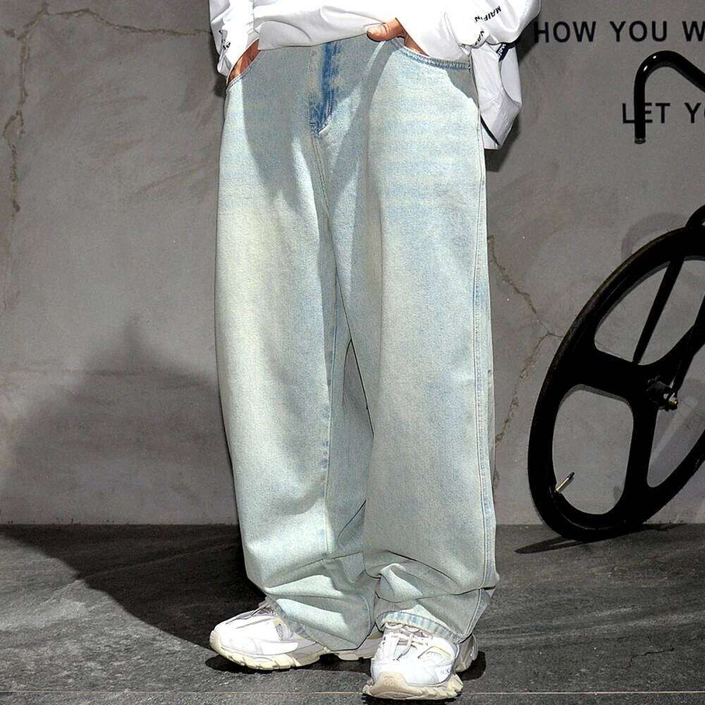 American Streetwear Hip-Hop Distressed Baggy Jeans Men's Clothing Denim Cargo Pants Korean Popular Clothes Kpop Trousers Male 250726