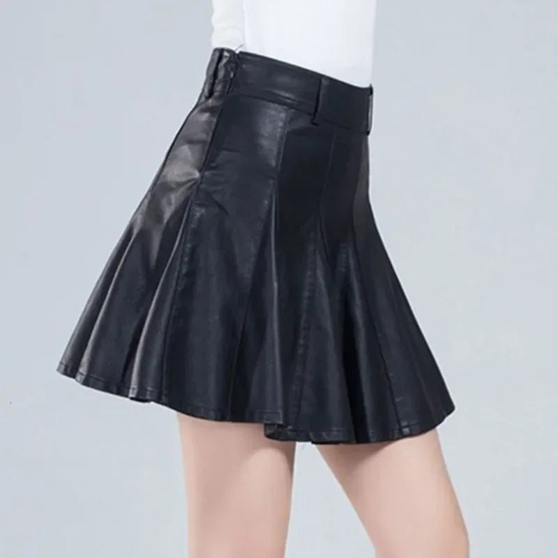 Woman Skirts Elegant Plus Size Fashion Korean Style Genuine Real Leather High Waist Mini Skirt 250729