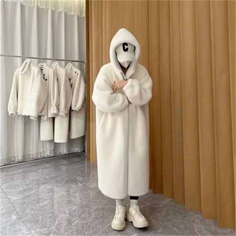 2025 New Outwear Female Winter Loose Cotton-Padded Jacket Thickened Long Hooded Mink Cashmere Mao Coat