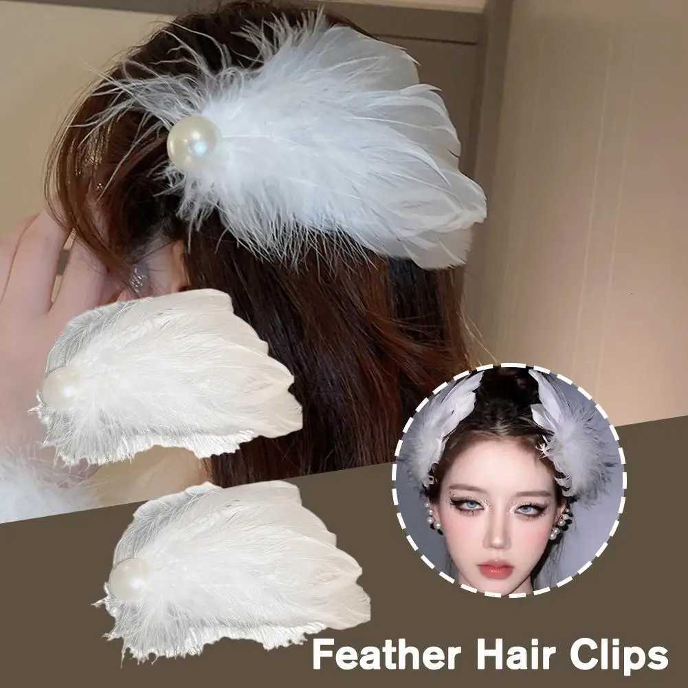 2pcs White Swan Feather Hairpin Headwear Ballet Style Stage Performance Side Clip Girl Party Faux Pearl Accessories Hair Clips Z250729