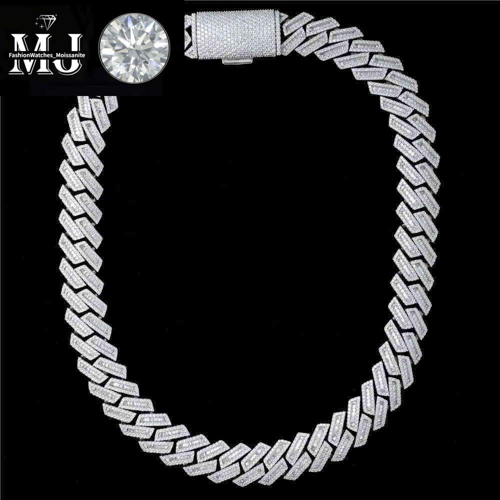 18mm Moissanite Iced Out Dia Gold Chain Necklace Real 14k White Miami Cuban