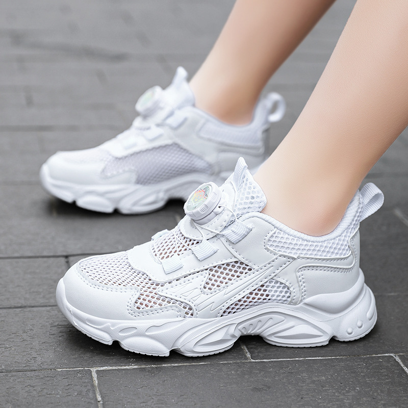 Single Spring Summer Breathable Mesh Boys and Girls White Sneakers Black Elementary School Children's Campus Shoes