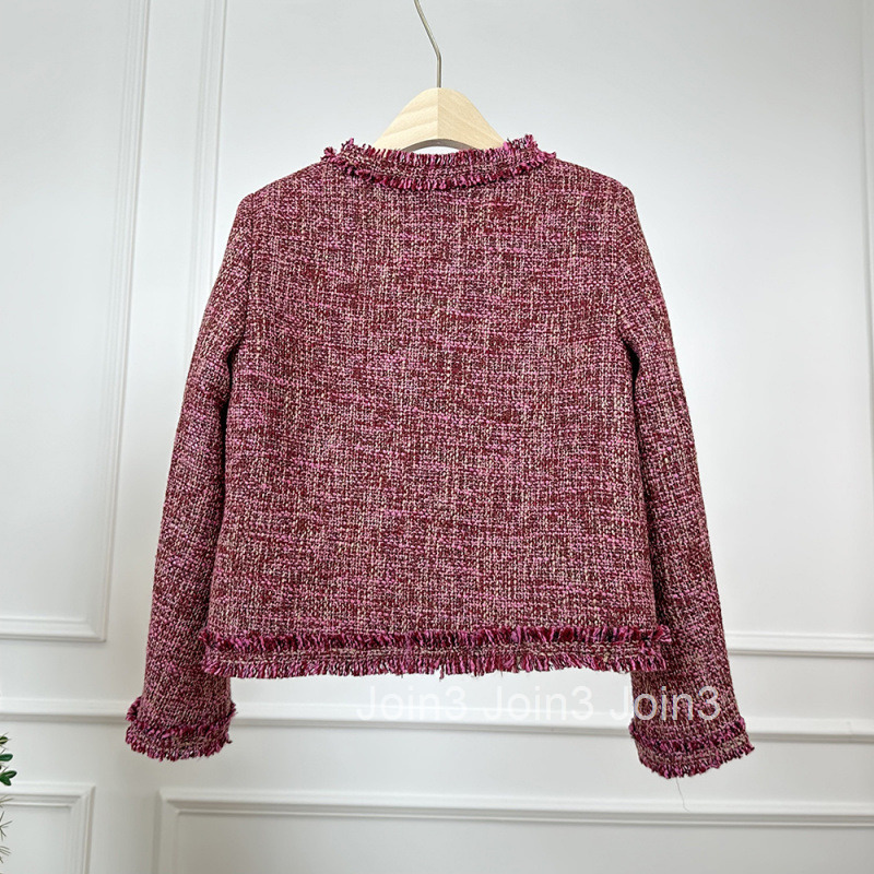 French Style Small Fragrance Coat with Tassels Gentle Style Niche Design Single Button Round Neck Short Top for Women