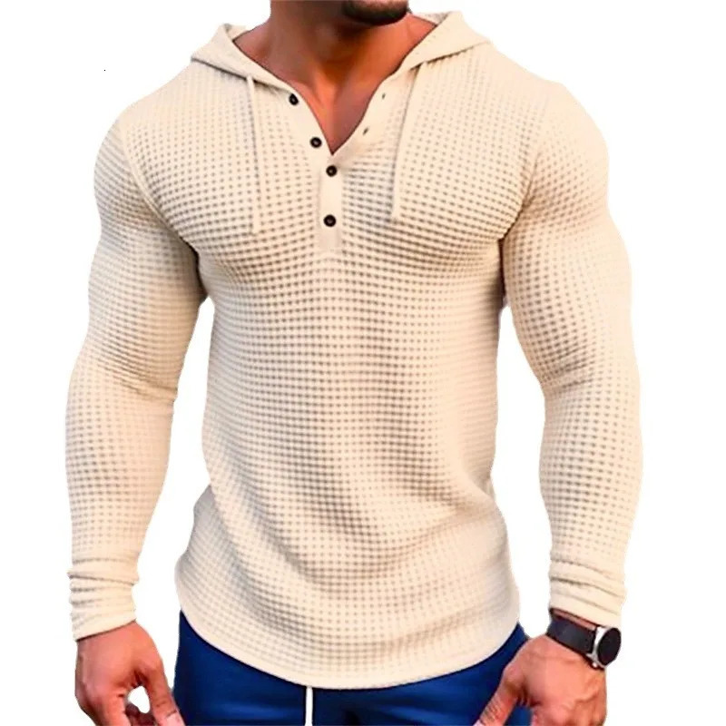 Spring Autumn Hooded TShirt Men Long Sleeve Solid Color Slim Fit Sports Tops Fashion Breathable Casual Tees Mens V Neck Tshirt 250729