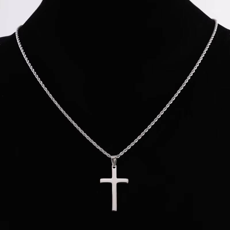 Minimalist Tarnish Free 18k Gold Silver Stainless Steel Twisted Rope Chain Cross Pendant Necklace Men Women