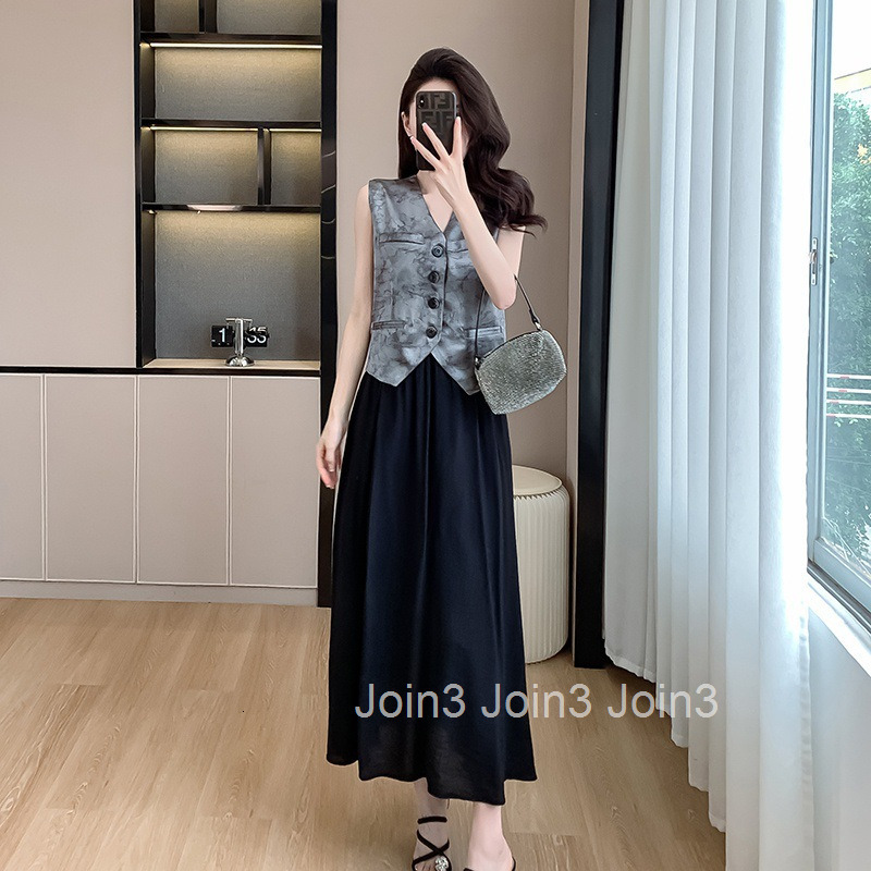 Summer New Slimming Skirt Two-Piece Set Satin Sleeveless Vest Top Half-Length Skirt Set for Women