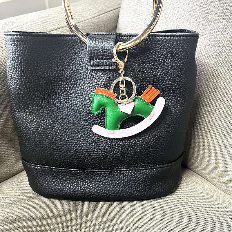 INS Handmade Green Bag Keychain Little Pendant Cartoon Rocking Horse Leather Ornament