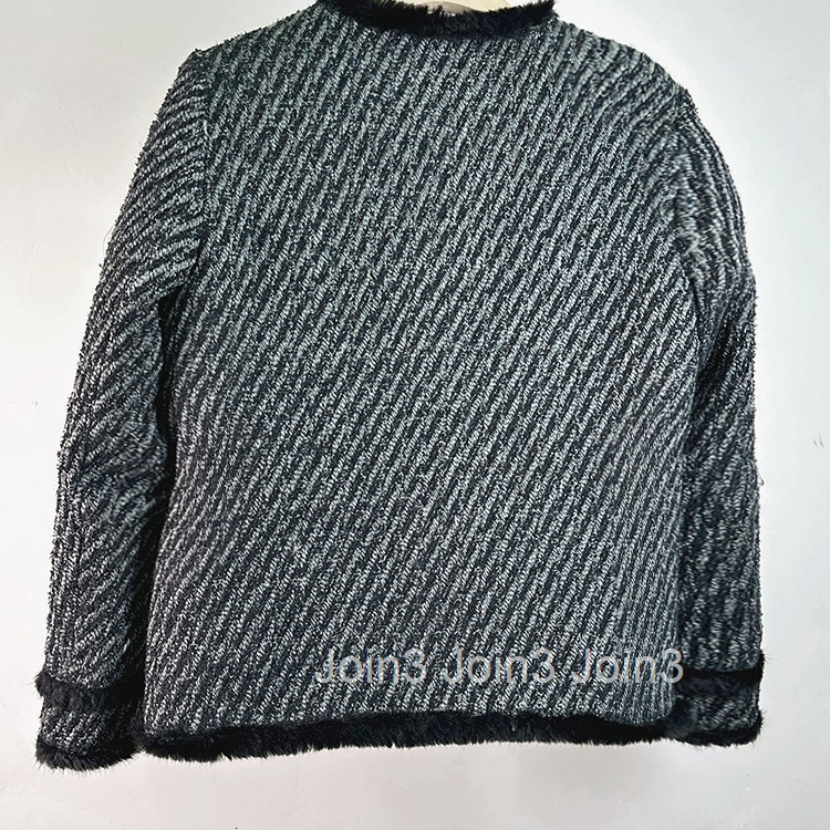 Winter New Small Fragrance Style Down Jacket for Women Tweed Plush Black Trim Long Sleeve Wool Coat for Women