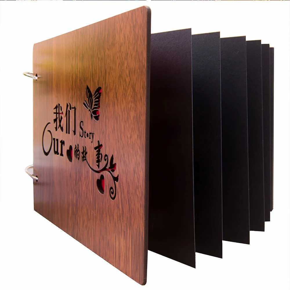 Photo Album Black Pages 8 Inch Wood Scrapbook DIY for Valentines Day Baby Lovers Anniversary Birthday Christmas Gift Z250729