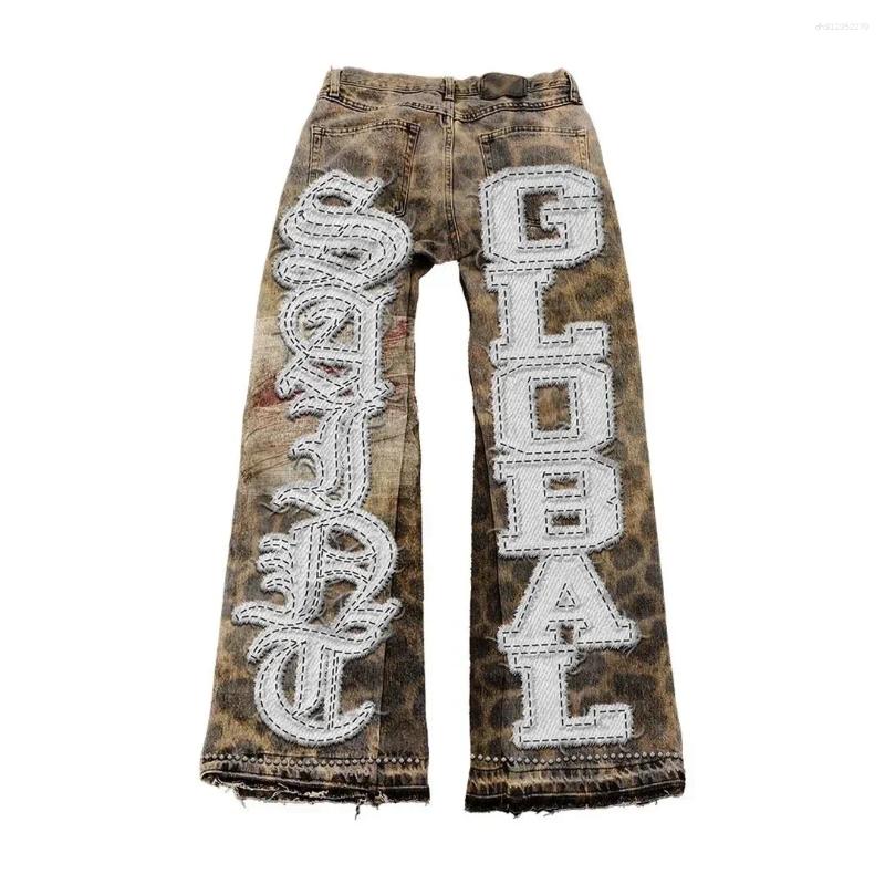 Men's Jeans High Street Y2k Men And Women Clothing Retro Hip Hop Letter Patch Embroidery Pants Gothic Fashion Mid Waist Wide Leg Baggy
