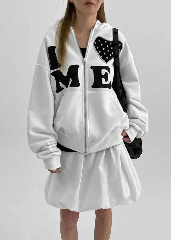 Y2k Korean Retro Hoodie Haruku Simple Color Block Letter Patch Oversized Zipper High Quality Sweatshirt Casual Fashion Tops