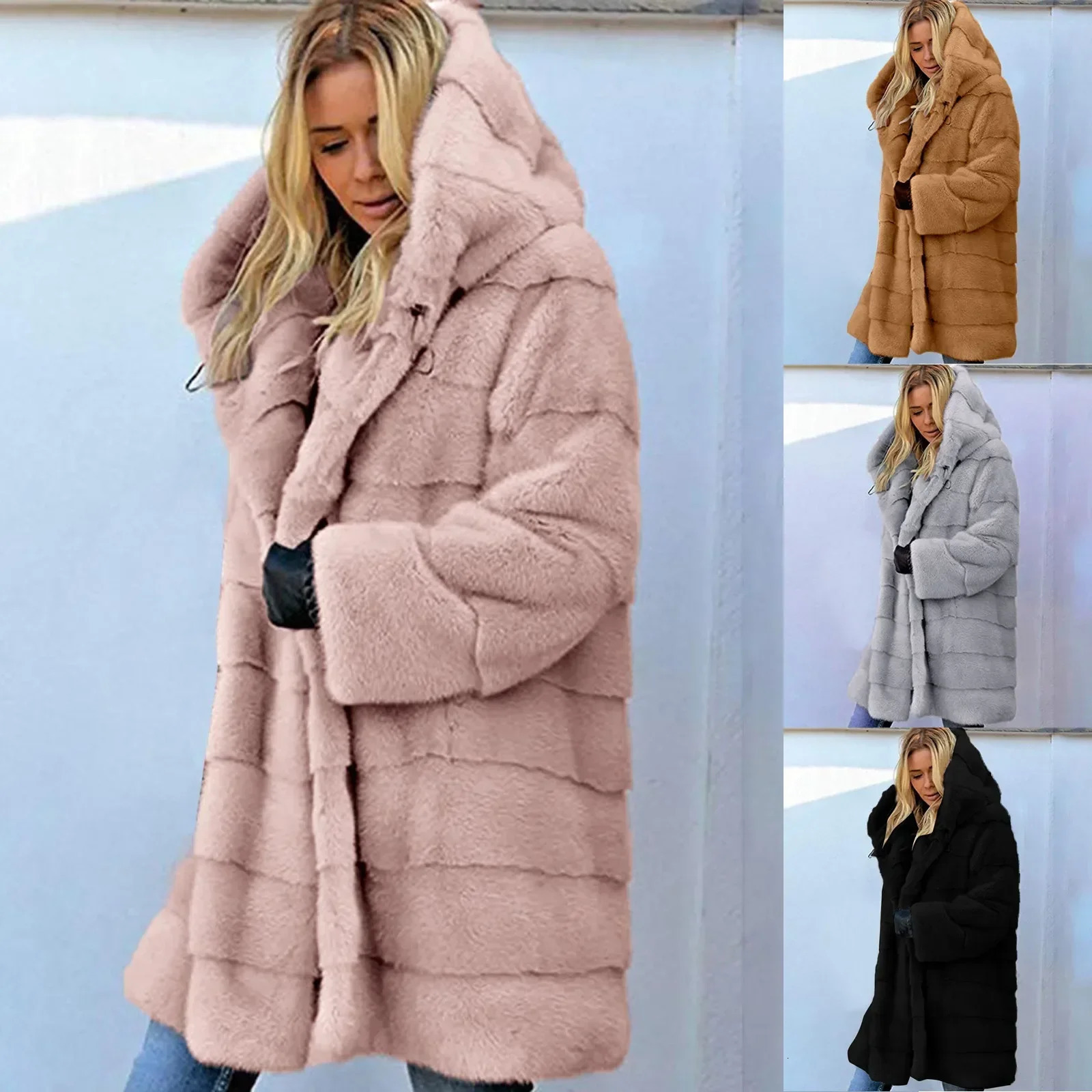 Winter Thick Fuzzy Faux Fur Jacket Womens Warm Plush Long Sleeve Fleece Jackets Outdoor Plus Size Faux Fur Coats 6XL jacket 250723