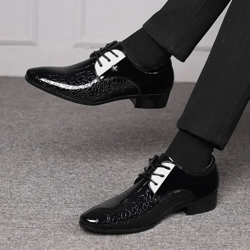 Oxford shoes for men patent leather wedding shoes office slip on men work shoe Pointed Toe derbies sapatos masculinos 250724