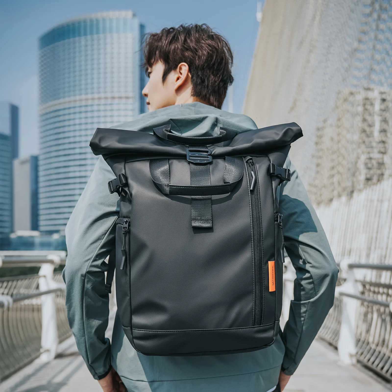 Mens 15.6 Inch Laptop Backpack Rolltop Rucksack Large Capacity Travel Hiking Waterproof College School Bag Casual Daypack S250728