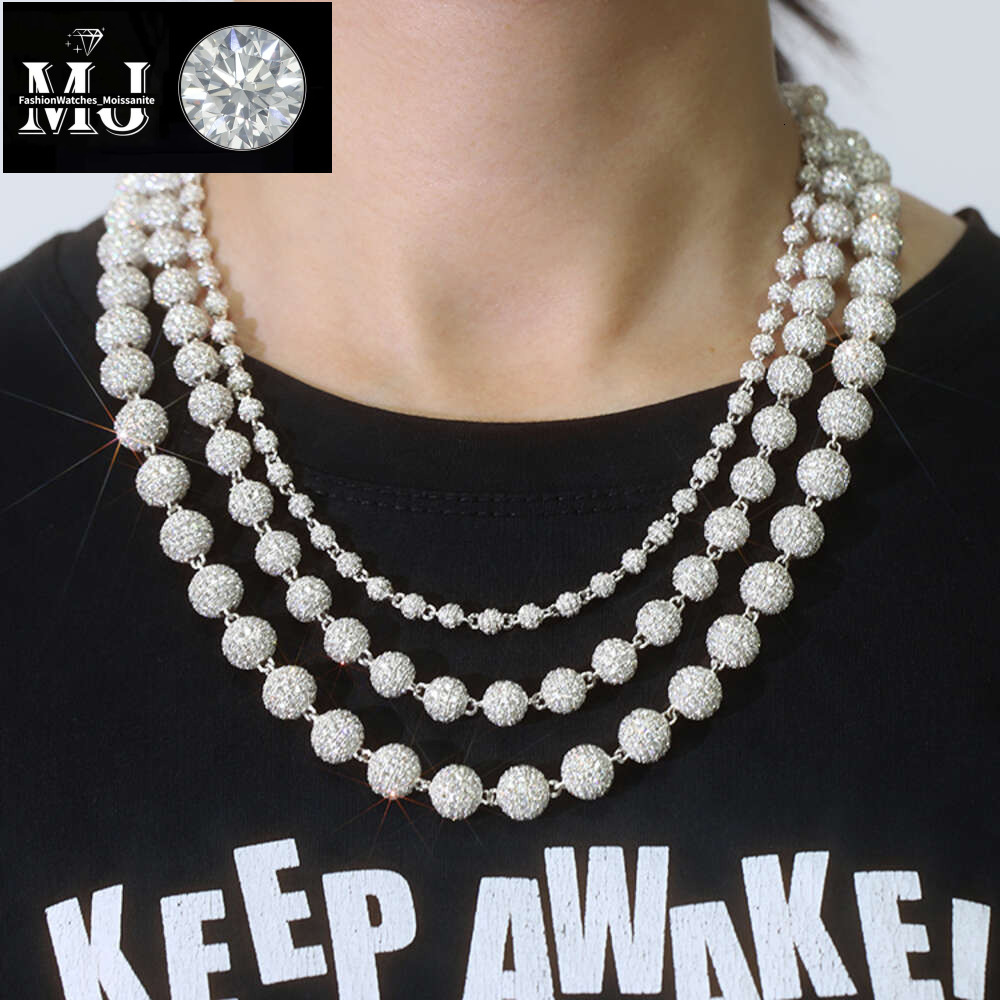 Yu Ying designer necklace Solid Sier 4mm 8mm 10mm Wide Vvs Round Moissanite Ball Shape Cuban k Chain for Hip Hop Jewelry