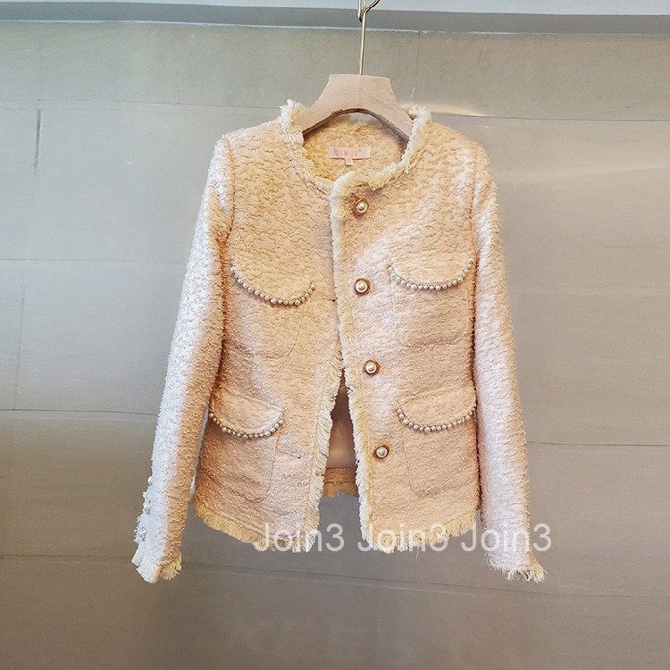 Autumn New Fashionable Thin Coarse Flower Woolen Fleece Tassel Small Fragrant Milk Coat Womens Short Hot List Good Store Recommendation