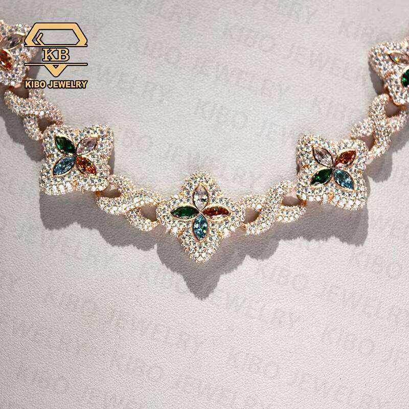 Hip Hop Clover Chains Jewelry VVS Sier Rose Gold Plated 22mm Moissanite Iced Out 4 Leaf Cuban Link Chain