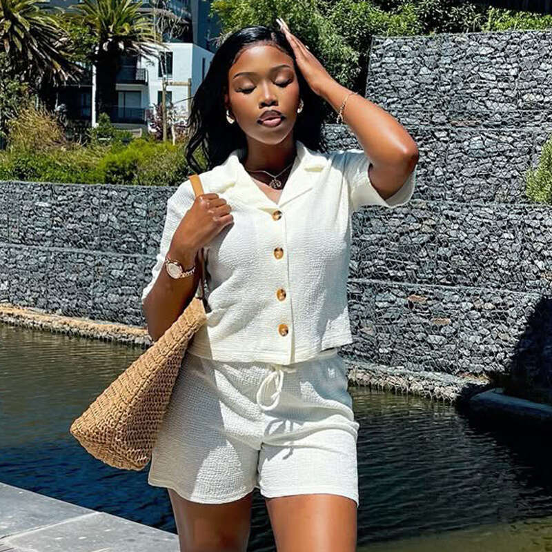 Summer Women's New Short Sleeve Shirt And Shorts Casual Two-Piece Set B5