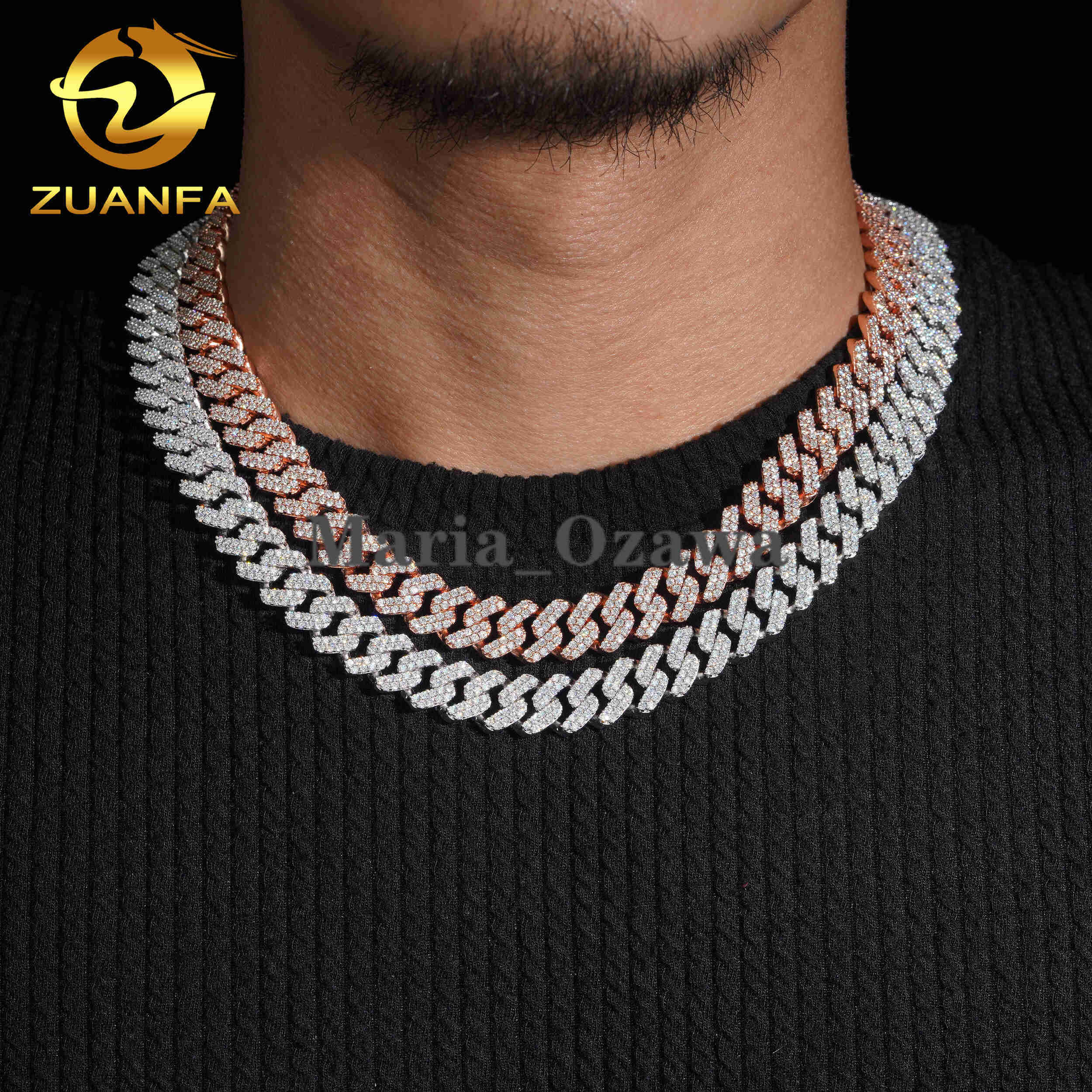 12.6mm 2Rows Hip Hop Jewelry Custom Iced Out Bracelet 925 Sliver Cuban Link Chain VVS Moissanite Diamond Miami Necklace Bracelet