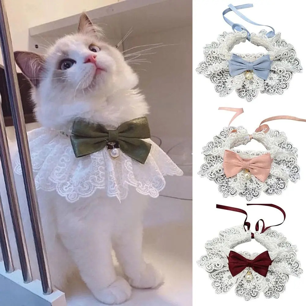Fashion Neck Strap Dog Saliva Towel Neckerchief Pearl Collar Puppy String Bib Lace Bowknot 250729
