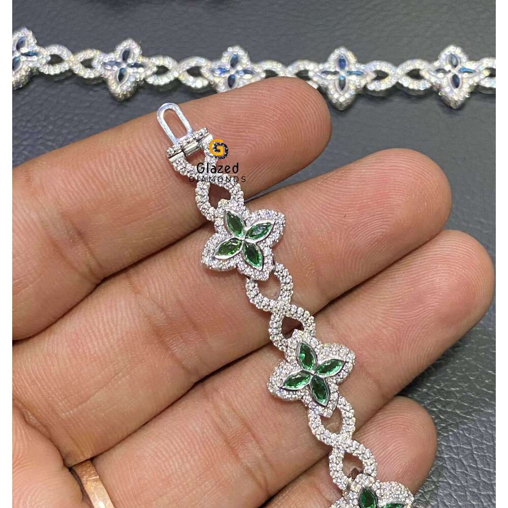 VVs Round Brilliant Cut Moissanite Dias Buss Down Hip Hop Infinity Link Clover Bracelet For Unisex In 10K Solid White Gold