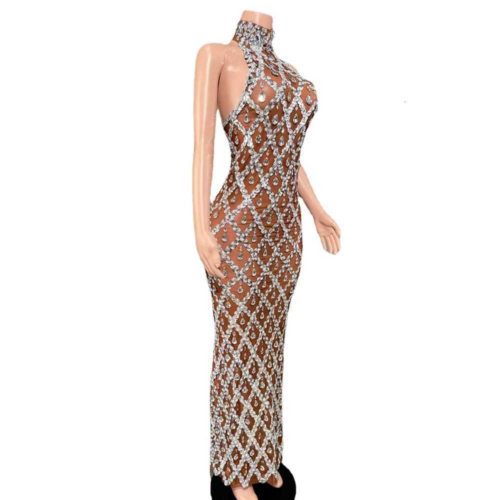Sparkly Rhinestones Sleeveless Long Dress Elegant Dark Mesh Celebrate Evening Wedding Prom Gown Birthday Dress Photograph Wear Z250728