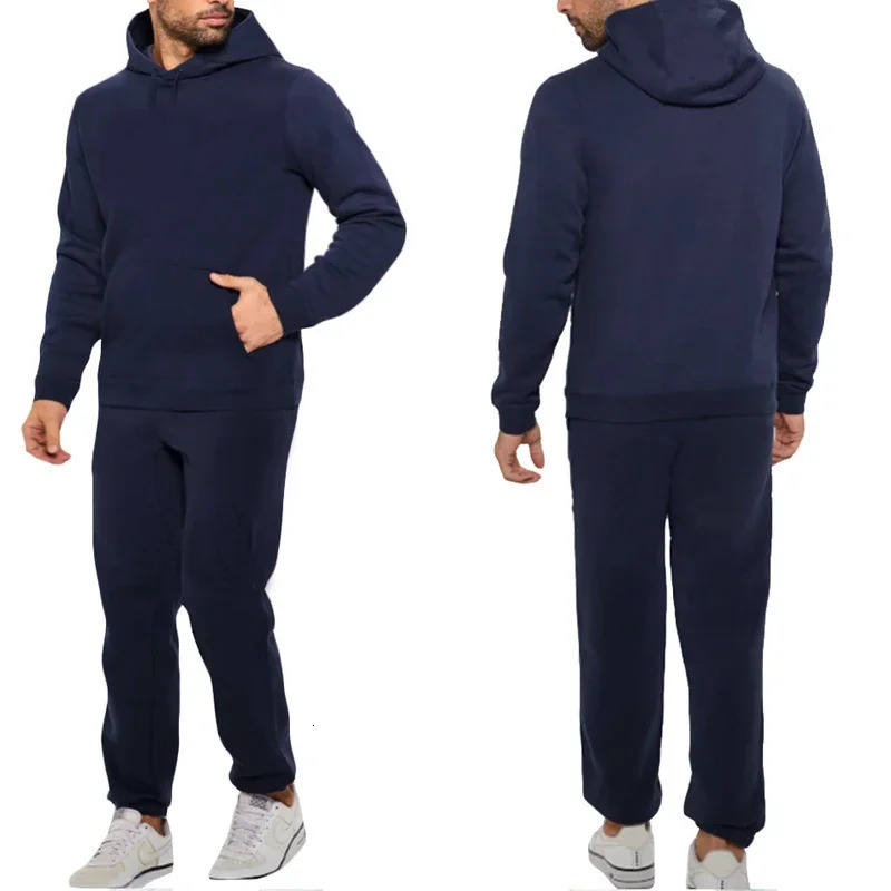 Classic Mens Solid Color Tracksuit Hooded Sweatshirts and Jogger Pants High Quality Male Daily Casual Sports Hoodie Jogging Suit 250729