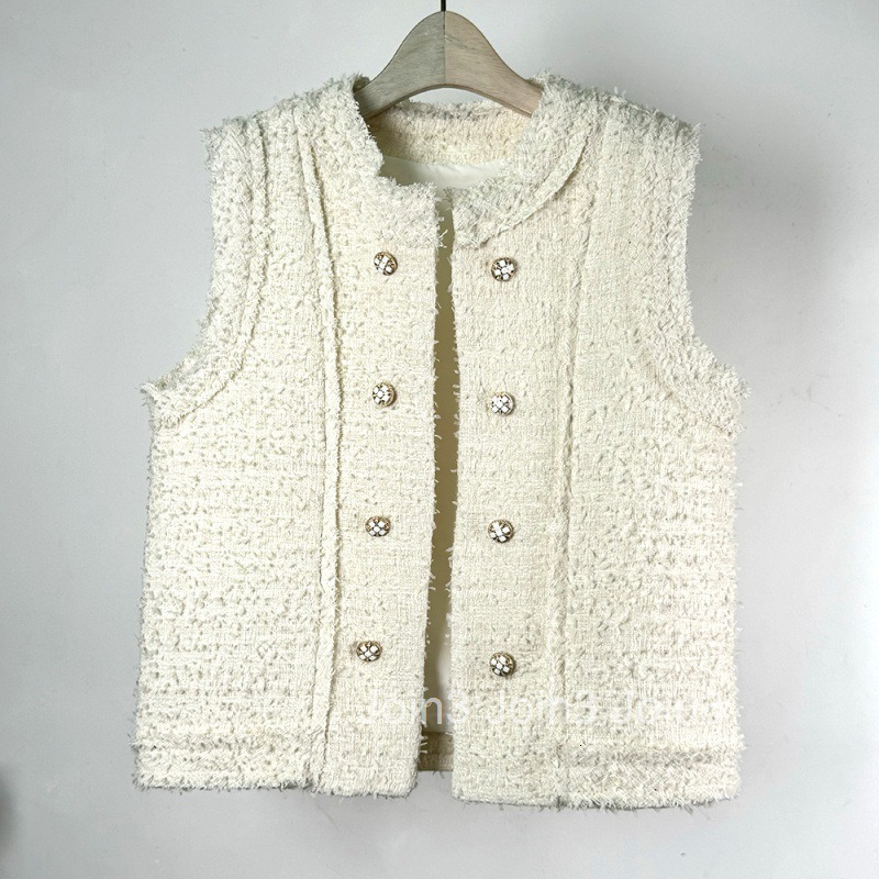 Autumn Winter Small Fragrance Style Double-Breasted French Vest Coat for Women Fashionable Vest Sleeveless Top for Women