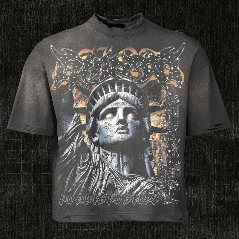 Premium Statue of Liberty graphic t shirts oversized 2000s streetwear short sleeve y2k tops harajuku gothic t shirt men clothing 250728