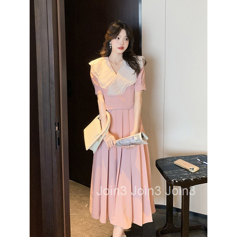 New French Style Summer Mid-Length Skirt Set Slim Fit Short Sleeve Top + Mid-Length Skirt Two-Piece