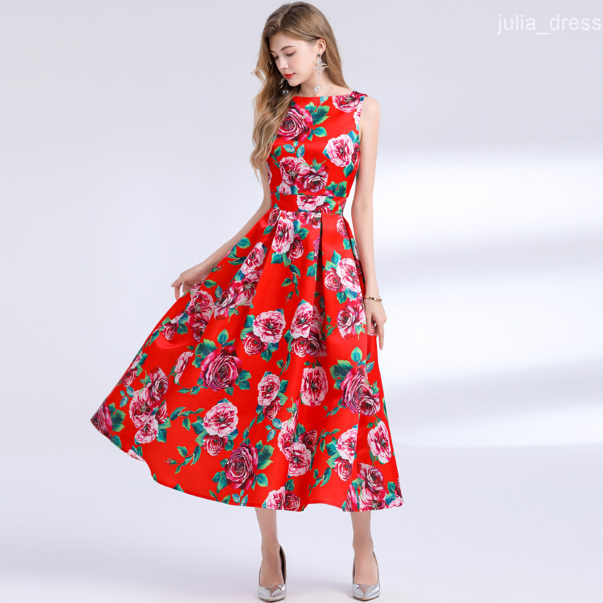 6005 Sleeveless High Waist Dress with Three-Dimensional Tailoring and Waist-Cinching Design