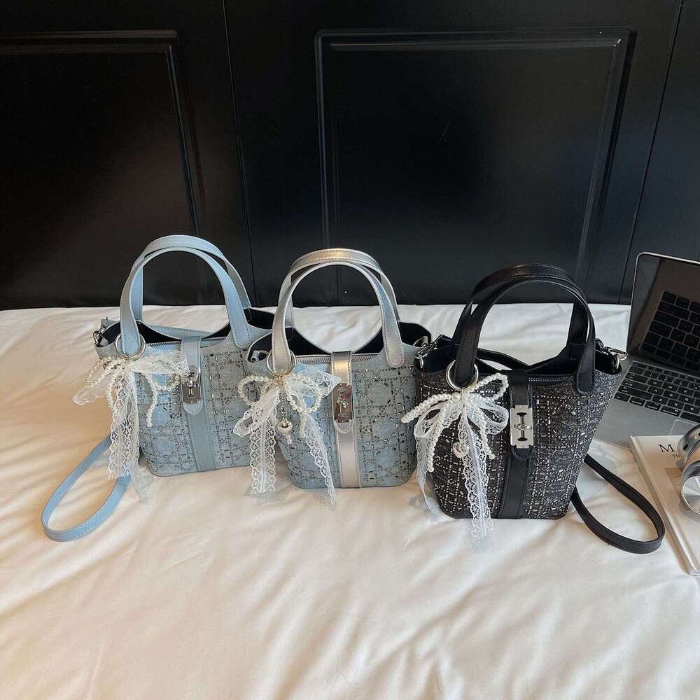 Denim Bucket for Women 2025 New Trendy Fashionable Shiny Rhinestone Stylish Single Shoulder High-end Crossbody Bag