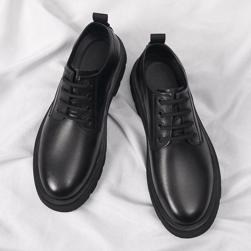 2025 New Leather British Style Large Size Men's 45 46 Black Lace-up Vintage Trend Shoes D54-D