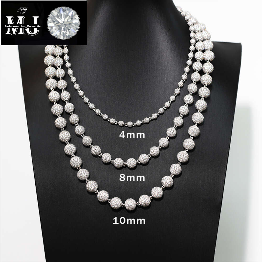 Yu Ying designer necklace Solid Sier 4mm 8mm 10mm Wide Vvs Round Moissanite Ball Shape Cuban k Chain for Hip Hop Jewelry