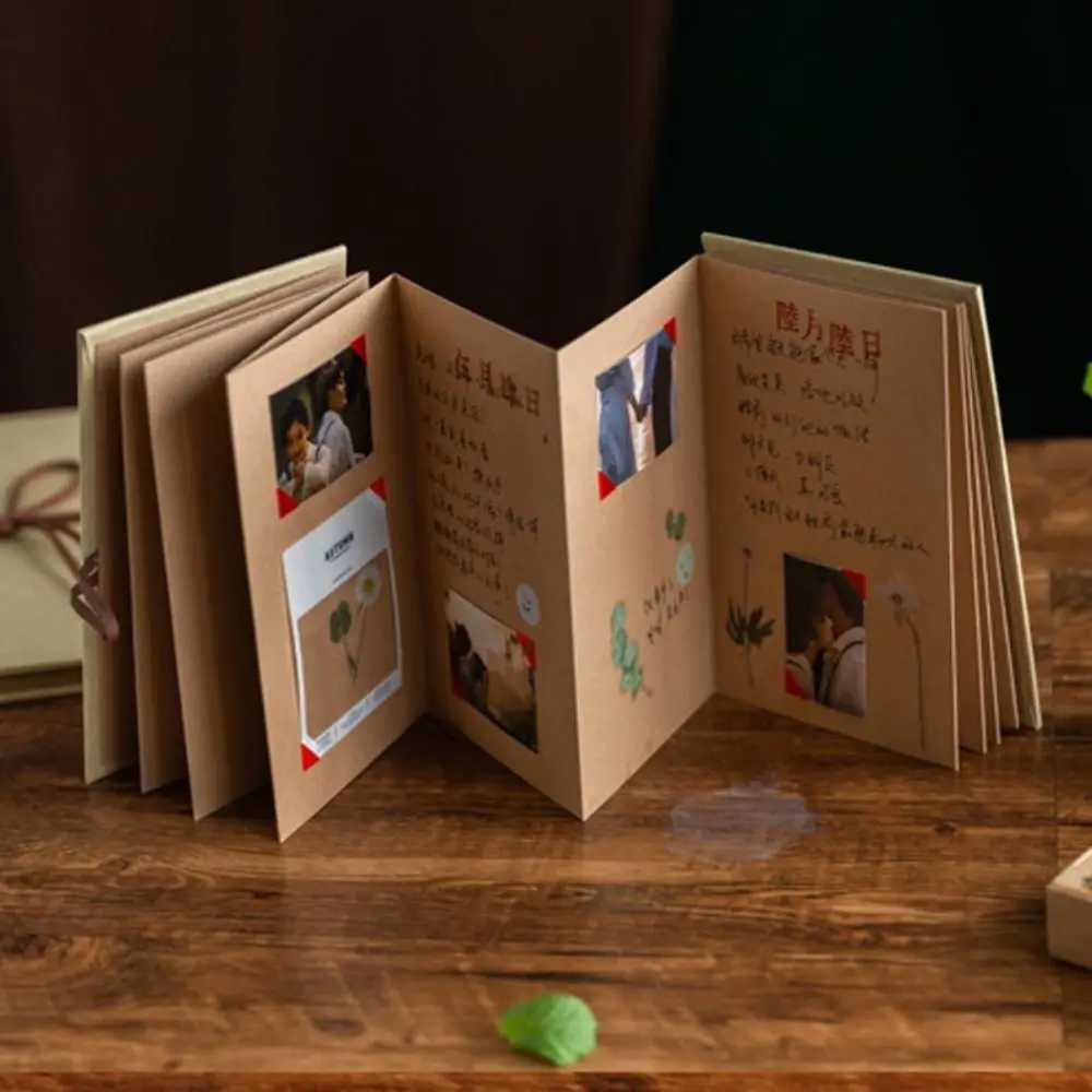 10 Page DIY Surprise Gift Couple Folding Accordion Photo Album Gift Photocard Handcrafts Surprised Photo Book Kraft Paper Z250729