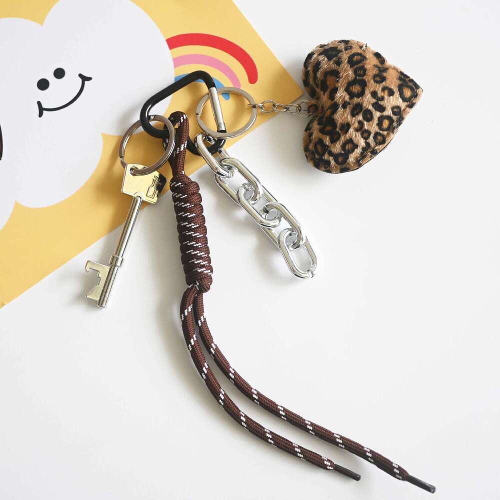 New Braided Rope Keychain Pendant Leopard Heart Versatile Miu Style Bag Accessory Phone Lanyard