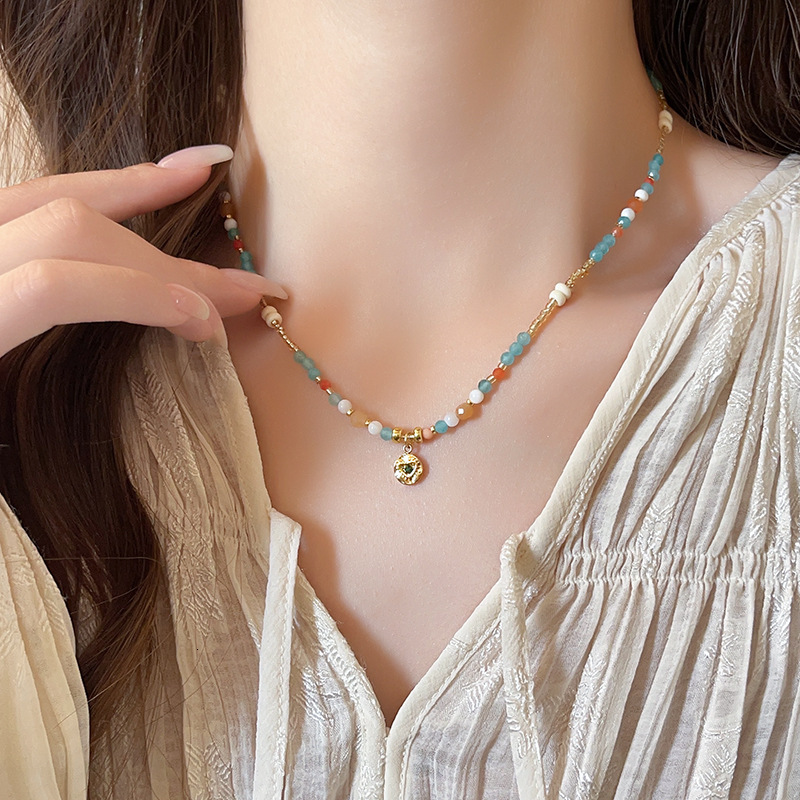 2025 New Dopamine Colorful Xiaomi Bead Niche Design Light High-end Clavicle Chain Elegant Necklace Jewelry for Women