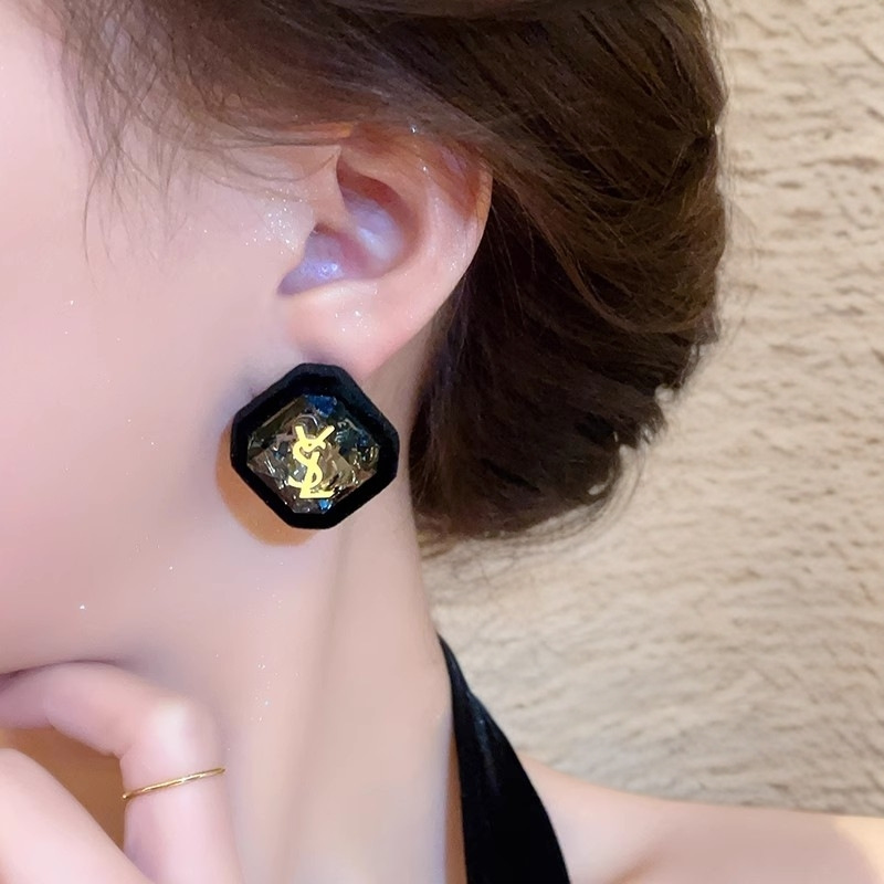 Small fragrance style letter flocks earrings female autumn and winter new earrings temperament senior sense 925 silver needle earrings tide