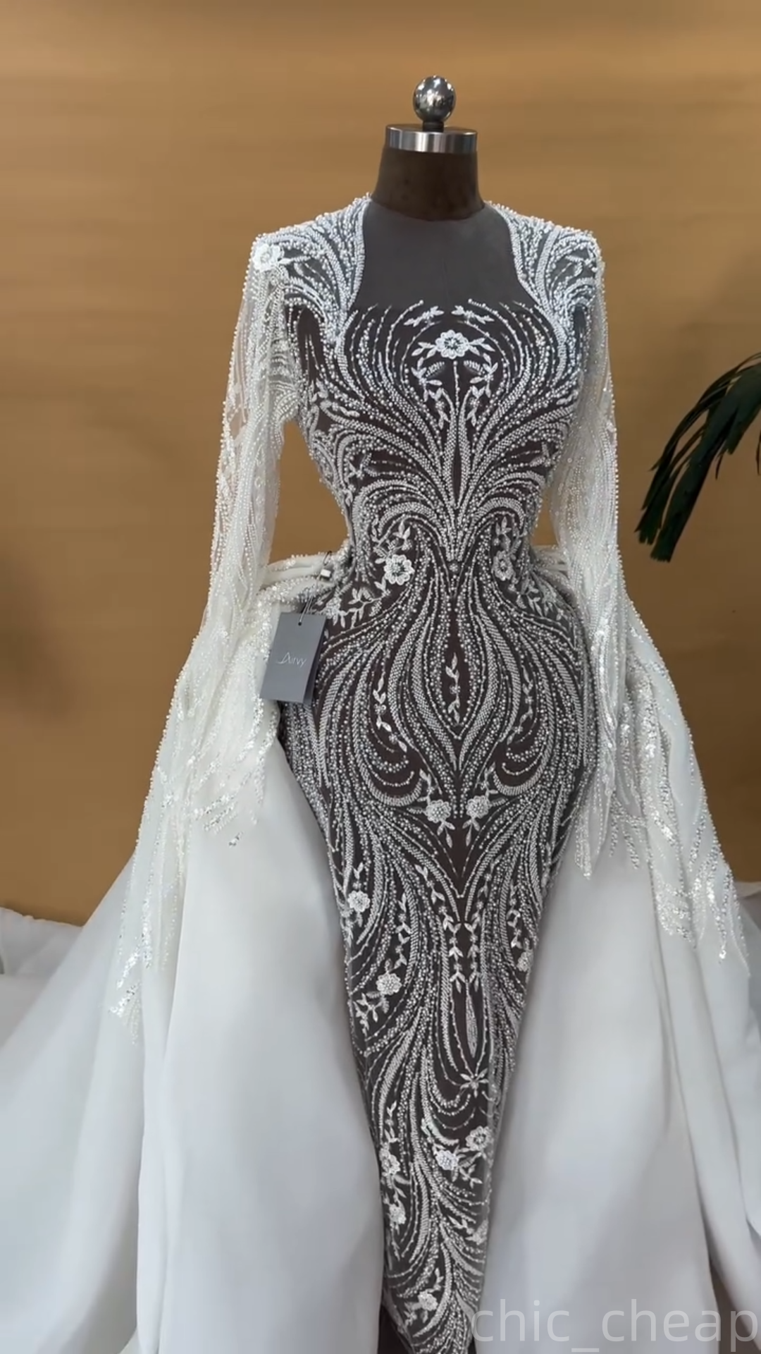 2025 Aso Ebi Plus Size Ivory Mermaid Wedding Dress Illusion Sequined Lace Detachable Train Bridal Gowns Dresses ZJ0681