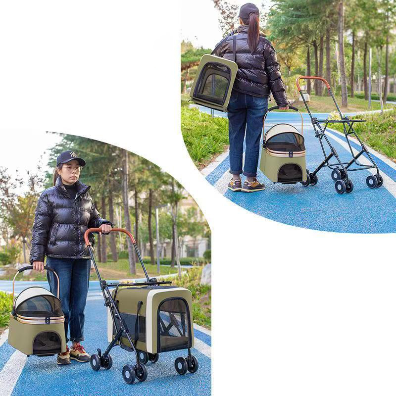 Dog and Cat Double Pet Cart: The dog cart is a foldable travel cart with detachable straps, seat belts, and 4 lockable wheels, suitable for small and 