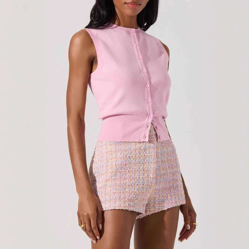 Summer New Knitted Women's Sexy Sleeveless Outerwear Button Vest Tank Top For Women B5