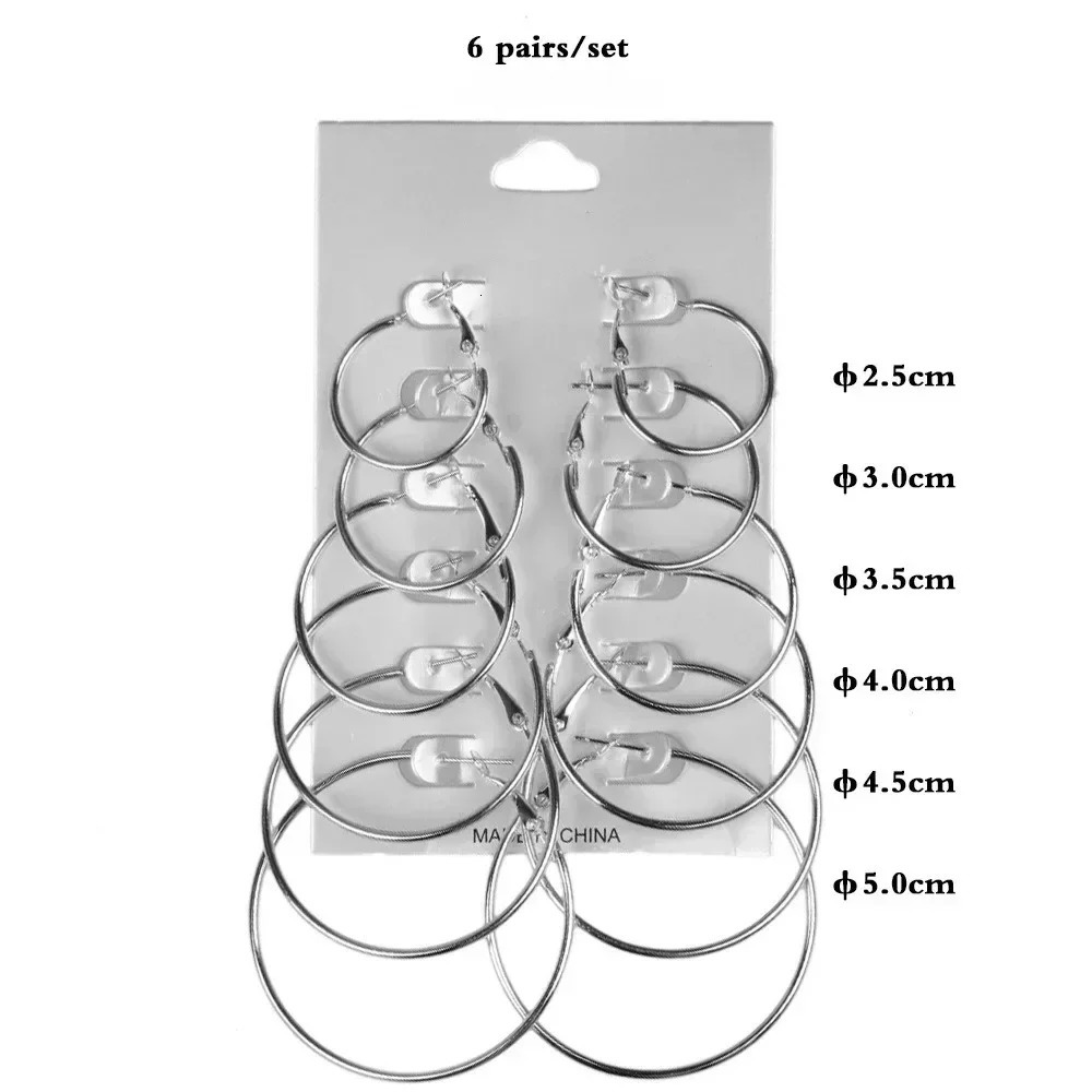 6Pairs Hoop Earrings Set Big Circle Jewelry for Women Girls Ear Clip Punk Style Fashion Accessories 250715