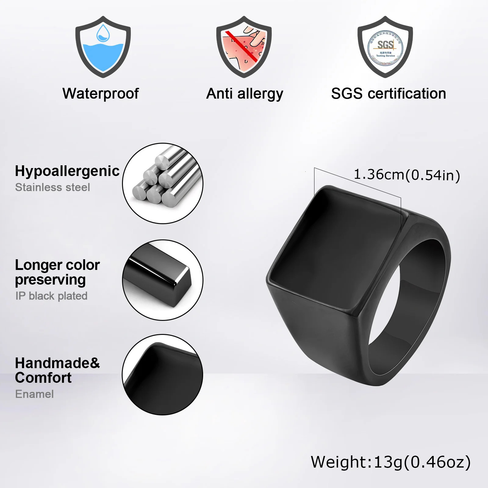 Square Signet Ring for Men BoysWaterproof Stainless Steel Finger Band RingGothic Punk Rock Jewelry Gifts 250729