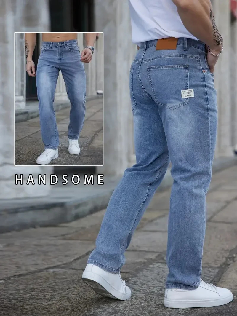 Summer Thin Mens Stretch Baggy Jeans Elastic Waist y Business Casual Straight Denim Trousers Classic Style Male 250729