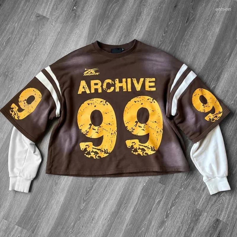 Men's Hoodies Men Women Retro Haruku Punk Casual Splicing Sweatshirt Fashion Street Design Fake Two Piece Hip Hop Loose Long Sleeves TUES